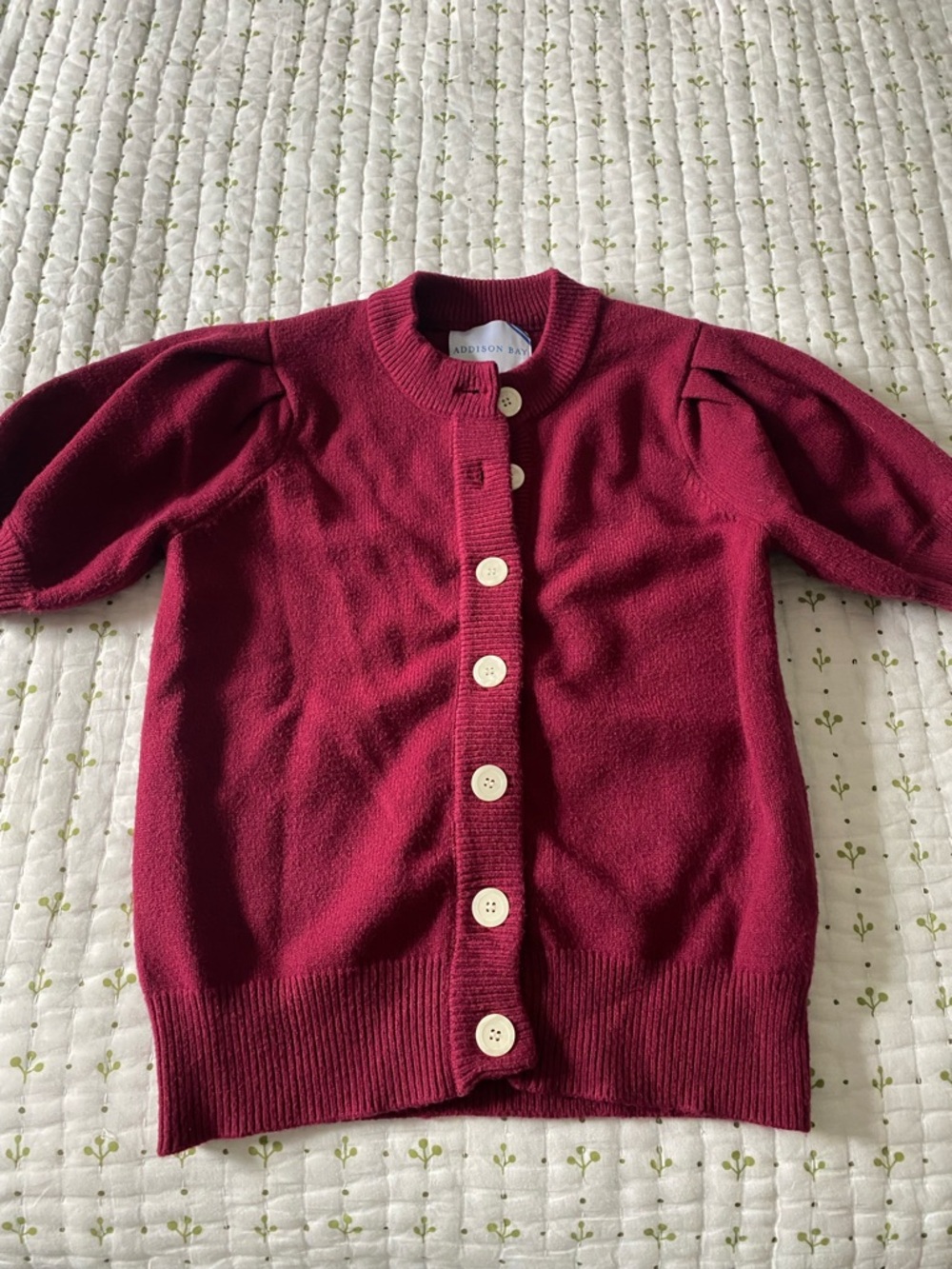 Addison Bay Deep Burgundy Button-Up Puff Sleeve Cardigan